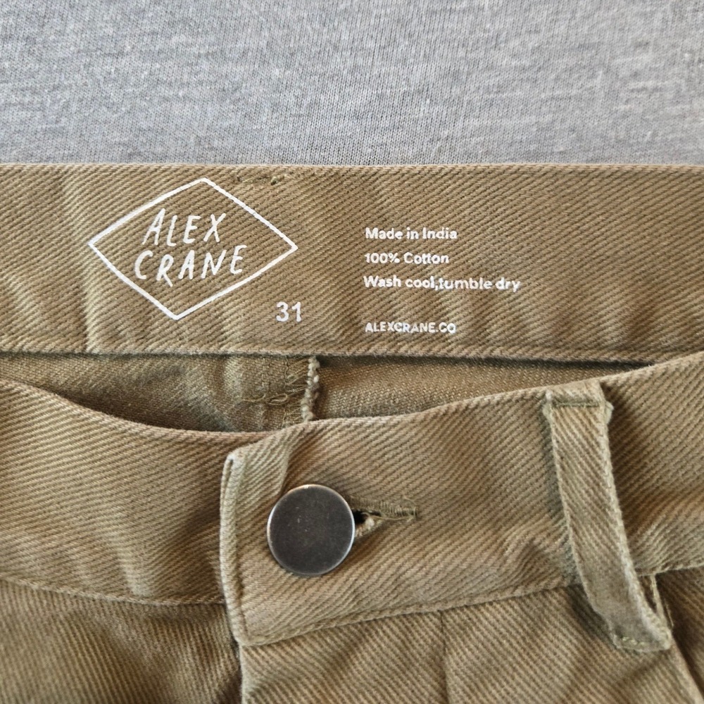 Alex Crane Canvas Cham Pants Mens 31 Olive Brown Cotton Taper Button Fly Chinos - Picture 3 of 10